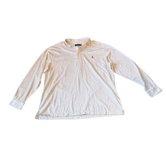 Ralph Lauren Polo Shirt Men's 2XL Tall Long Sleeve Heathered Cream Shirt - Picture 4 of 15